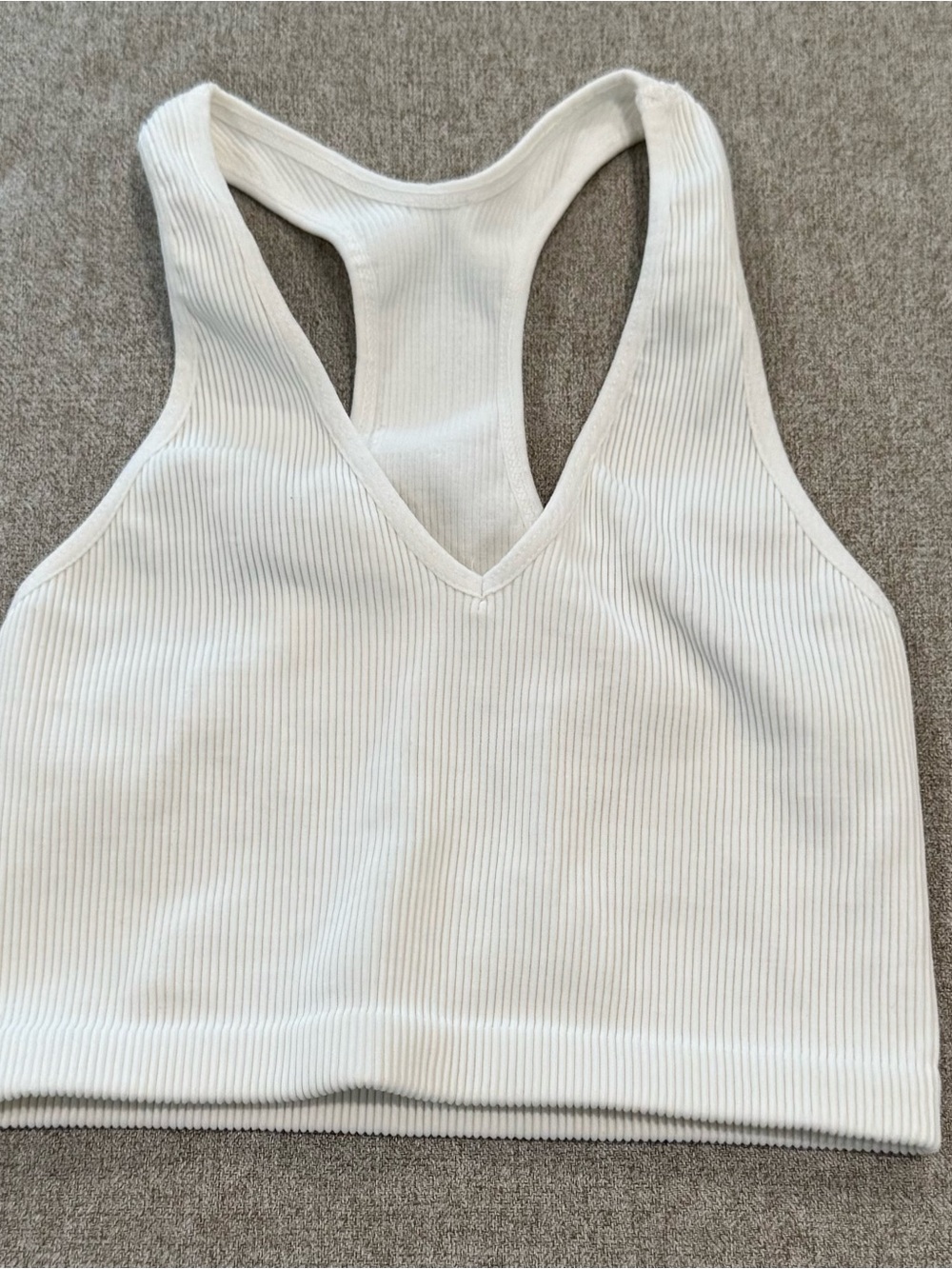 Free People White Seamless Ribbed  Cropped V-Neck Racerback Brami Top XS/S